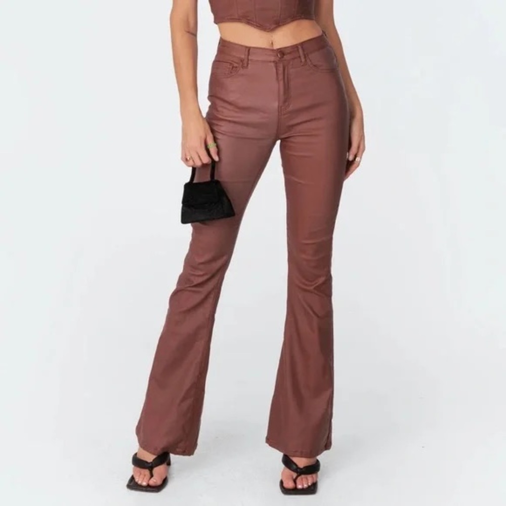 Edikted Luna Faux Leather Flare Jeans Size XS